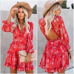Vici Red Ruffle Floral Dress